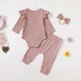 thumbnail image 5 of masbird Baby Girl Clothes 0-24M Newborn Girls Outfits Lace Romper+Floral Pants+Cute Bow Headband Infant Babys 3Pcs Set,Red,9-12 M, 5 of 7