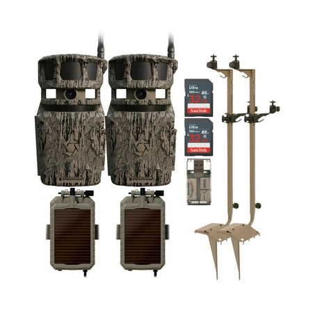 Stealth Cam Revolver 40MP Pro 360-Degree Cellular Trail Camera (2-Pack) Bundle with Mounting Post (2-Pack) Solar Power Panel (2-Pack) 32GB Memory Card (2-Pack) and SD Card Reader (9 Items)