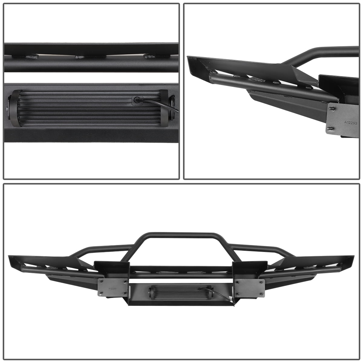 DNA Motoring FGBP-011 For 2018 to 2019 Jeep Wrangler JL Heavy Duty Steel Front Bumper w/ Brush Guard + LED Light Bar