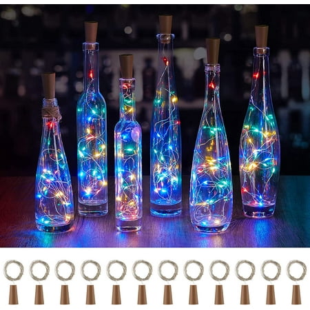 Wine Bottle Lights with Cork, 8 Lighting Modes 12 Pack 20 LED Waterproof Battery Operated Cork Lights, Silver Wire Mini Fairy Lights for Liquor Bottles DIY Party Christmas Wedding Décor Multicolor