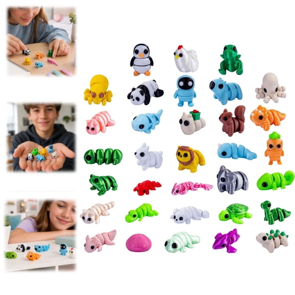40 Pcs 3D Printed Mini Animal Fidget Toys, Sensory Stress Relief Figurines for Kids and Adults, Bulk Assorted Animal Party Favors for Goodie Bags and Classroom Rewards