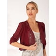 thumbnail image 2 of LiiYii Women's Summer Cardigans Cropped Bolero Shrugs Shawl Tops Open Front Cape Cover Up For Wedding Evening Dress Burgundy S, 2 of 7
