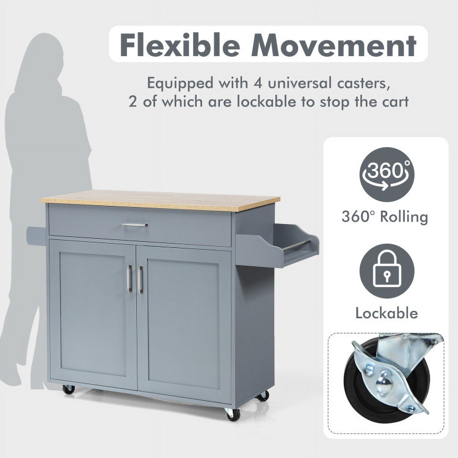 Finihen Rolling Storage Cabinet Cart, Kitchen Island Cart, Rolling Kitchen Island Cart with Towel and Spice Rack, for Kitchen, Dining Room, Gray Finihen Rolling Storage Cabinet Cart, Kitchen Island Cart, Rolling Kitchen Island Cart with Towel and Spice Rack, for Kitchen, Dining Room, Gray