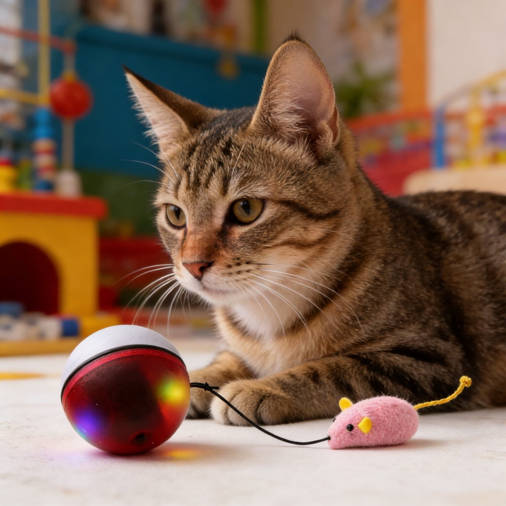 Ksruee Interactive Cat Ball Rechargeable Smart Automatic Moving Bored Cat Rolling Ball Toy for Kitten Puppy Dog Pet Play Exercise Enrichment Stimulation Indoor Outdoor