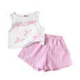 thumbnail image 2 of ITSAME Girls Summer Outfit 2-Piece, Cute Bow Tank Top and Striped Print Shorts Kids Fashion Casual Set Pink Size 3-4T, 2 of 9