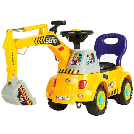 Best Choice Products Kids Excavator Ride-On, Foot-to-Floor Toy Construction Truck w/ Garden Set, Lights, Storage
