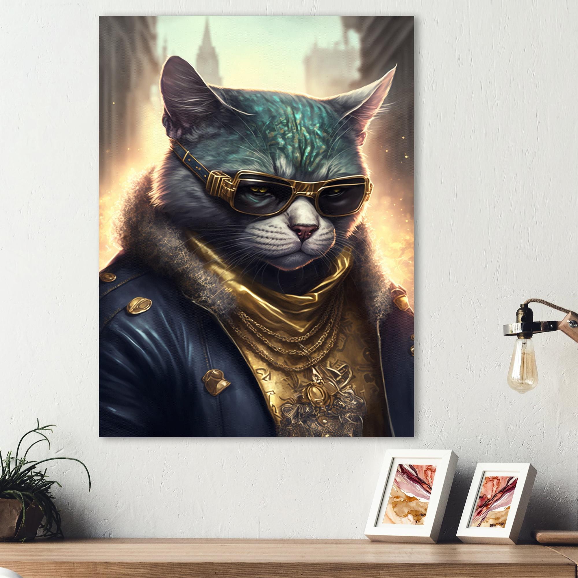 Designart Cat Gangster In NYC I Canvas Wall Art