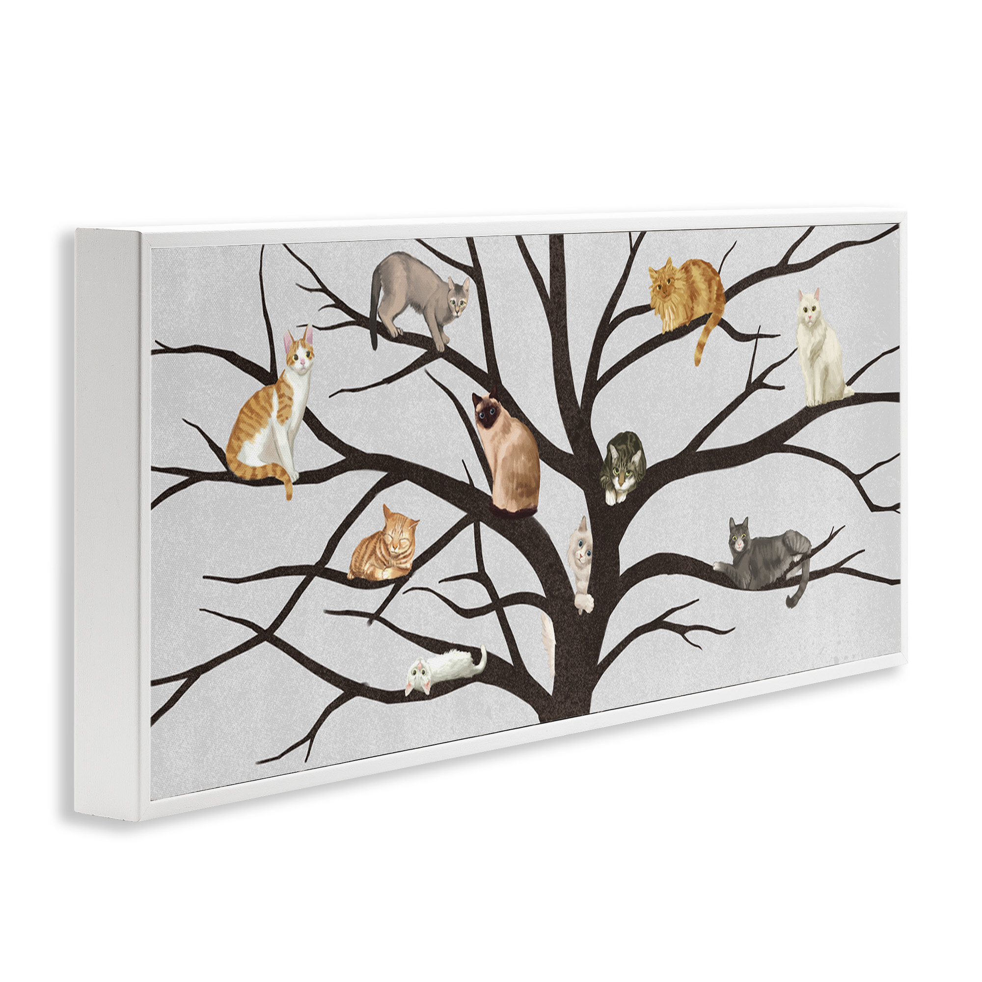 Stupell Industries Cats In Tree Pet Painting Animals & Insects Painting White Framed Art Print Wall Art, 30 x 13