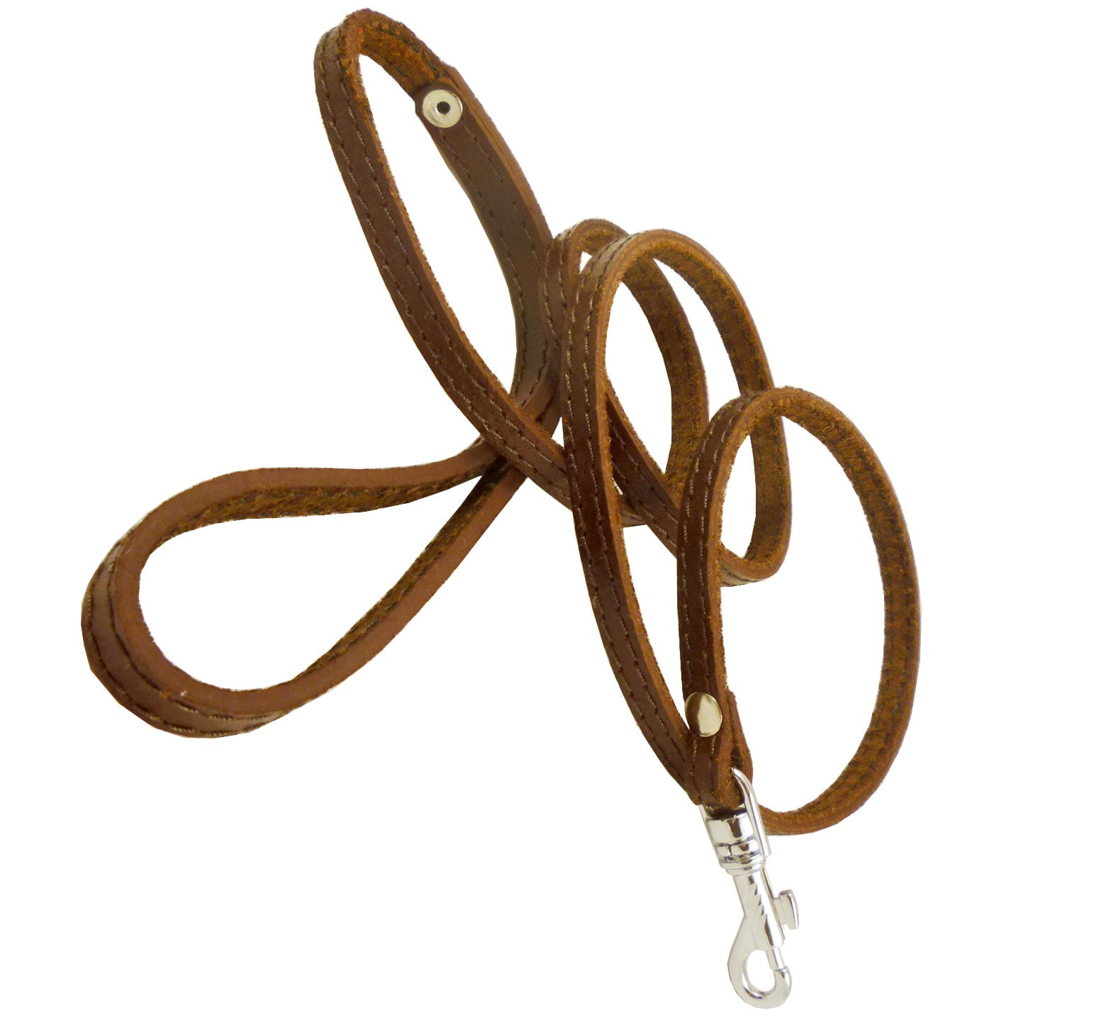 4' Genuine Leather Classic Dog Leash Brown 3/8" Wide For Small Breeds