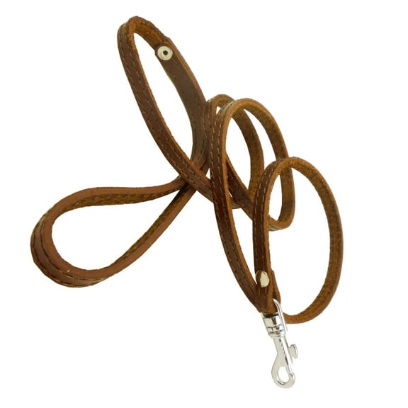 4' Genuine Leather Classic Dog Leash Brown 3/8" Wide For Small Breeds and Puppies
