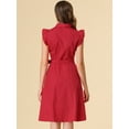 thumbnail image 5 of DARING DIVA Ruffled Sleeve Button Down Belted Knee Length Shirt Dress XS Red, 5 of 6