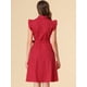 thumbnail image 5 of Vestido Camisero A Media Pierna De Algodón Con Cinturón Y Manga Con Volantes Y Cierre De Botón Para Oficina De Trabajo Para Mujer rojo XS, 5 of 6