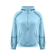thumbnail image 3 of BiZtdJrK Women Half Zip Hoodie Sweatshirt Fleece Lined Workout Hoodies with Kangaroo Pocket Fall Winter Lightweight Pullover Tops Blue M, 3 of 4
