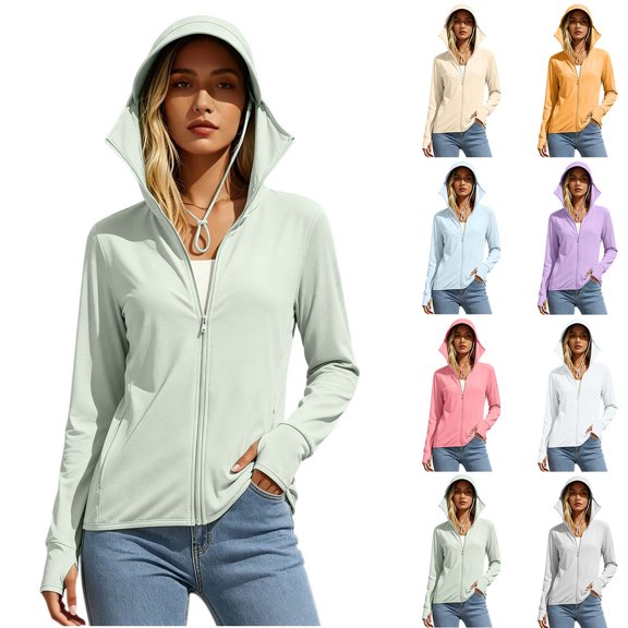 Uaswgudfs Women's UPF 50 Sun Protection Hoodie with Extended Wide Brim Hat, Full Zip Lightweight Breathable UV Resistant Hiking Running Golf Athletic Jacket for Outdoor