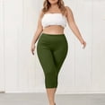 thumbnail image 5 of Plus Size Capri Leggings for Women Slim Fitted Yoga Pants Tummy Control Workout Solid Cropped Slacks Army Green 5XL, 5 of 6