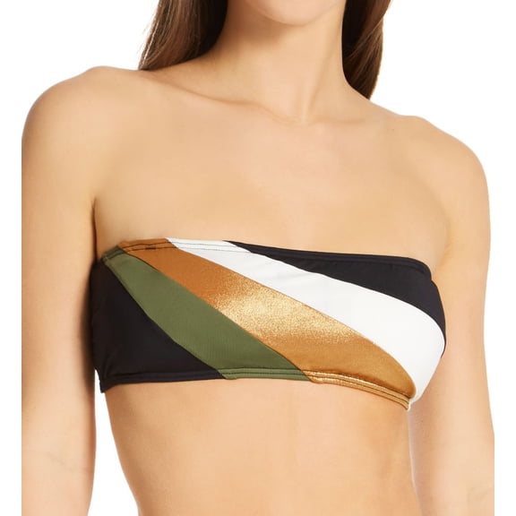 Women's Vince Camuto V02726 Gold Shimmer Blocked Square Neck Swim Top (Black S)
