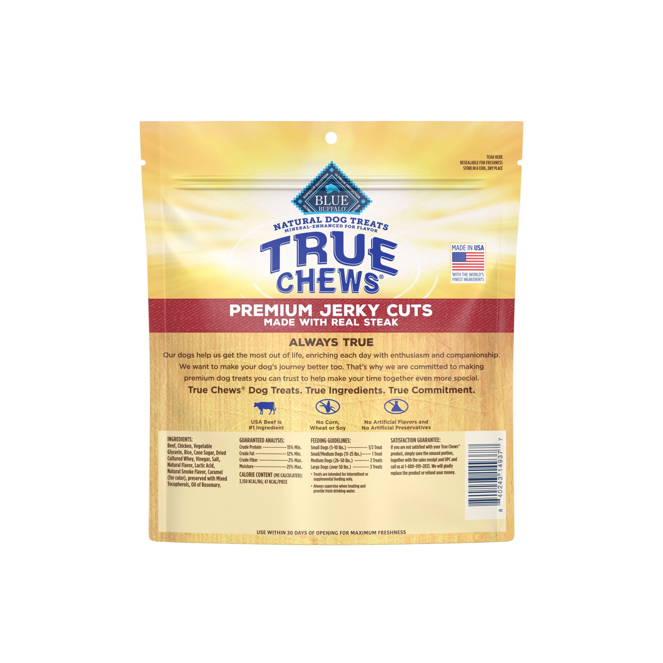 (6 pack) Blue Buffalo True Chews Premium Jerky Cuts Dog Treats, Beef, 20oz Bag