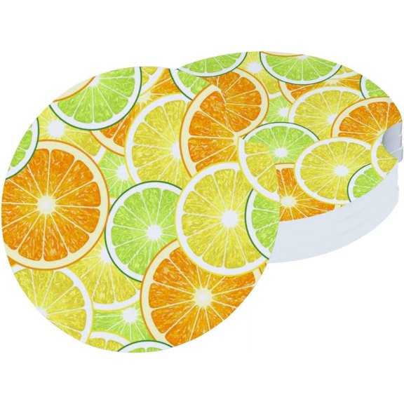 Car Coasters 2 PCS Stone Cup Holder Oranges Citrus Slice Absorbent Ceramic Car Cup Coasters Universal Vehicle Non-Slip Car Cup Holder Coaster