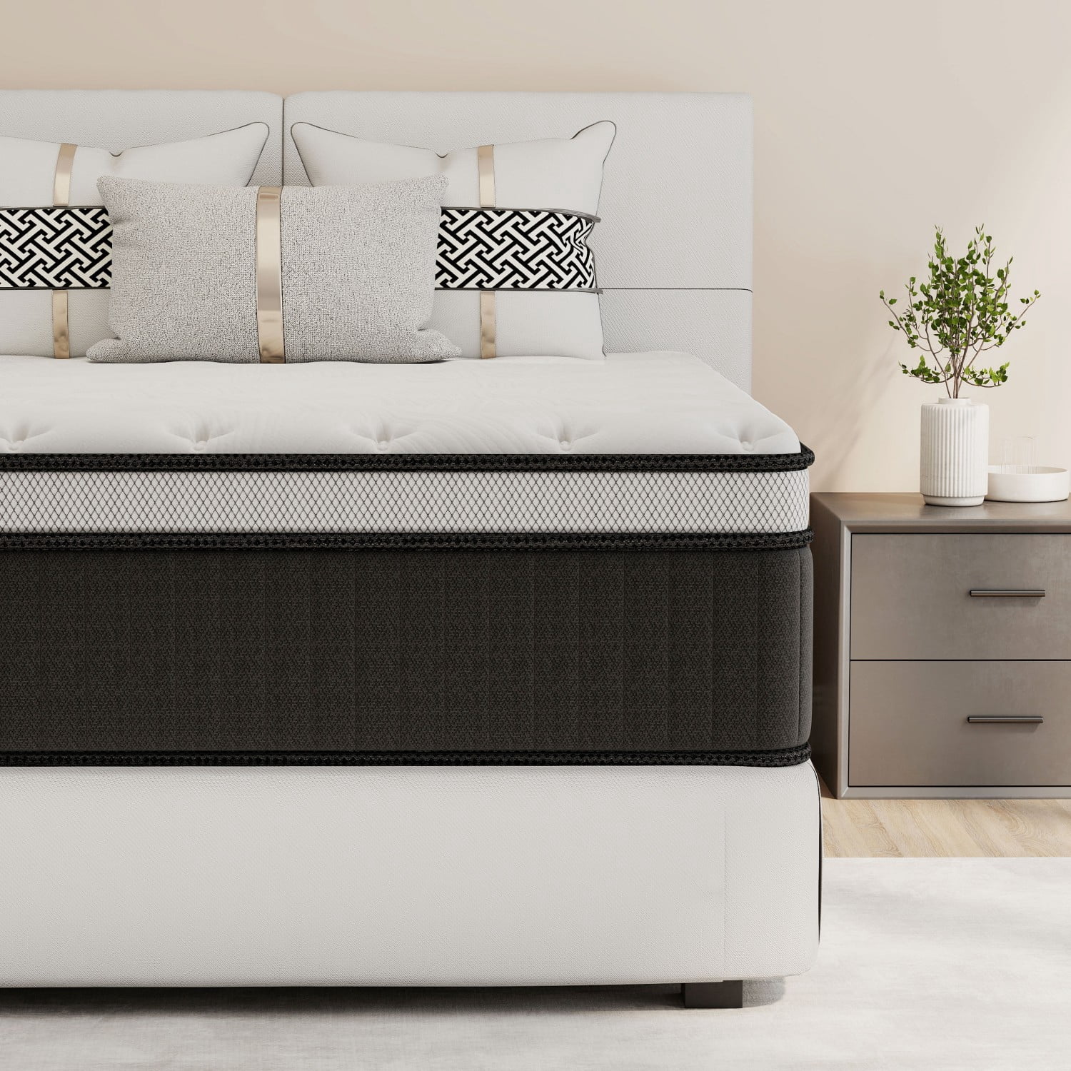 Feymoka 14 Inch Cooling Gel Hybrid Mattress King, Bamboo Charcoal Cover, Breathable Memory Foam with Pocket Springs, Medium Plush Feel