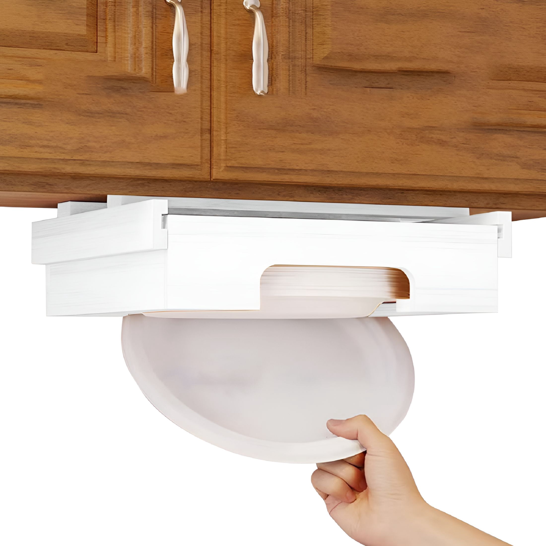 ACDANC 10-Inch Bamboo Paper Plates Dispenser Under Cabinet Plates Holder (White)