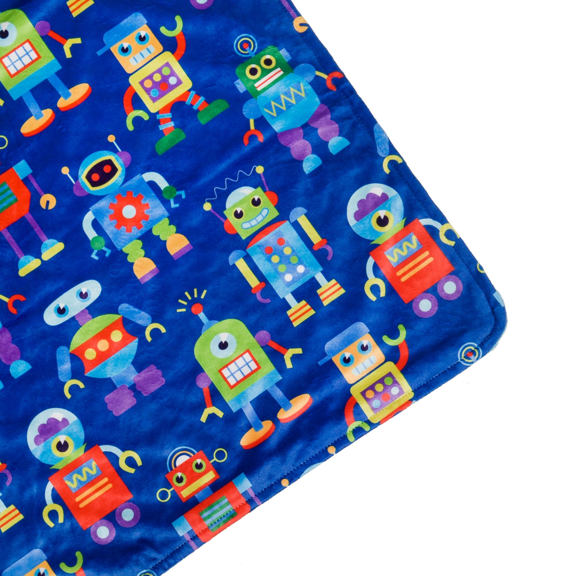 Wildkin Baby Plush Velour Blanket for Girls and Boys (Robots Blue)