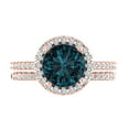 thumbnail image 2 of 2.56 ct Brilliant Round Cut Natural London Blue Topaz 14k Rose Gold Halo Solitaire with Accents Engagement Bridal Wedding Ring Band Set size 9.75, 2 of 7