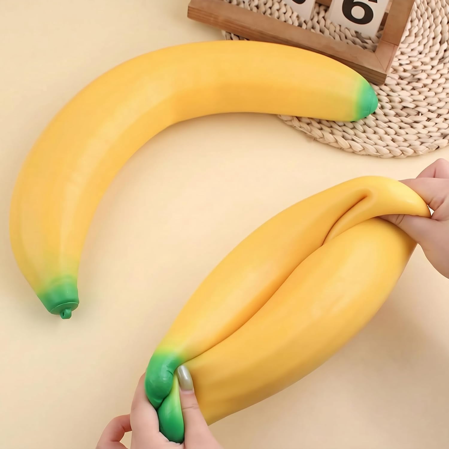 Guvpev 13.8" Sqweezy Jumbo Banana, Giant Big Stress Relief Banana Squishy Toys, Funny Realistic Desk Accessory, Super Stretchy Sensory Stress Ball, Focus & Relaxation