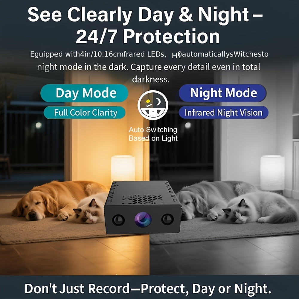 Mini Wireless Security Camera: Full HD, Night Vision, Motion Detection, Voice Recording, Built-in AP Hotspot, No Internet Required, Easy Install, Cloud Storage for Home, Baby, Pet - Black