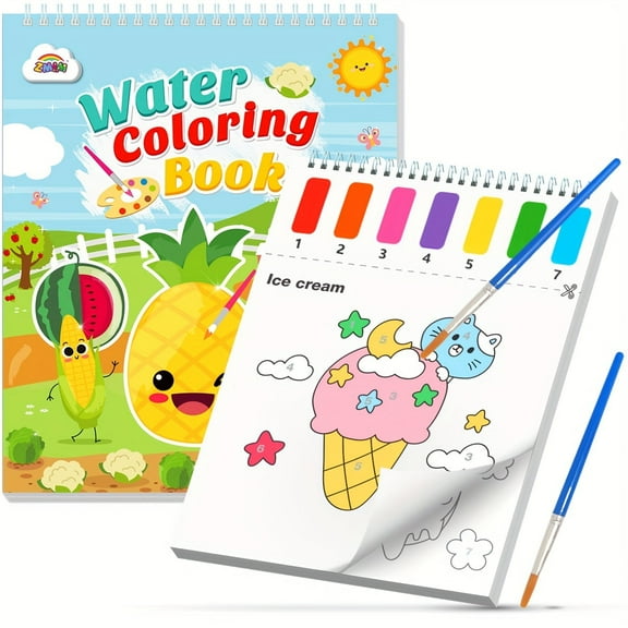 ZMLM Paint with Water Books for Kids - Easter Basket Stuffers Mess Free Coloring Activity for Toddlers - Arts & Crafts Gifts Toys for Valentines Birthday Christmas Boy Girls Ages 4 5 6 7 8(Food)