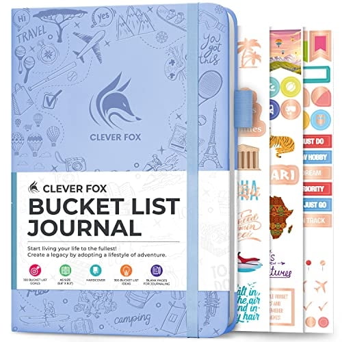 Diario Lista Deseos Clever Fox Libro inspirador viajes y aventuras Bloc notas motivacional A5 5.8x8.3 Tapa dura Azul claro