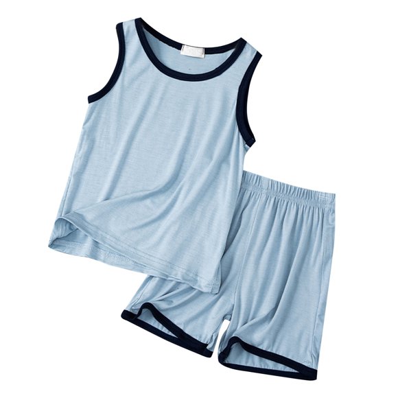 Yammkia Boys Outfit Toddler Boys 2-piece Tank Top and Shorts Set Summer Clothes Cotton Shirts and Shorts Kids Outfits(Blue,18-24 Months)