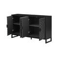 thumbnail image 6 of Vintage Sideboard Buffet Cabinet, Rubberwood Storage Cabinet with 4 Doors and Adjustable Shelves, Console Table with Water Wave Door Design for Living Room Entrance, Black, 6 of 9