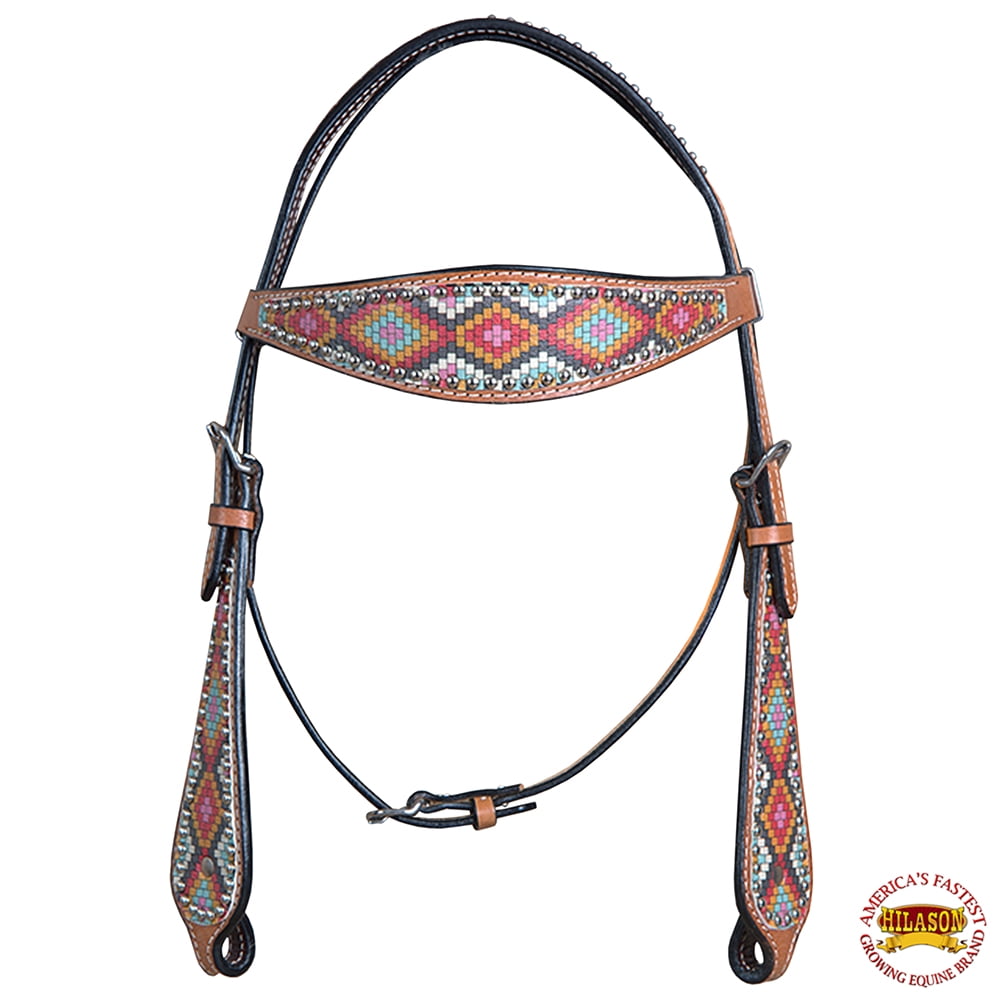Western Natural Leather Hand Tooled One Ear Style Headstall with Snake Tooling 