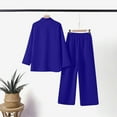 thumbnail image 3 of Ktyne Linen Sets for Women 2 Piece 2025 Summer Casual Half Sleeve Crewneck Cotton Linen Shirts Wide Leg Linen Pants Sets Fashion Linen Pants Set for Women Royal Blue 3XL, 3 of 6
