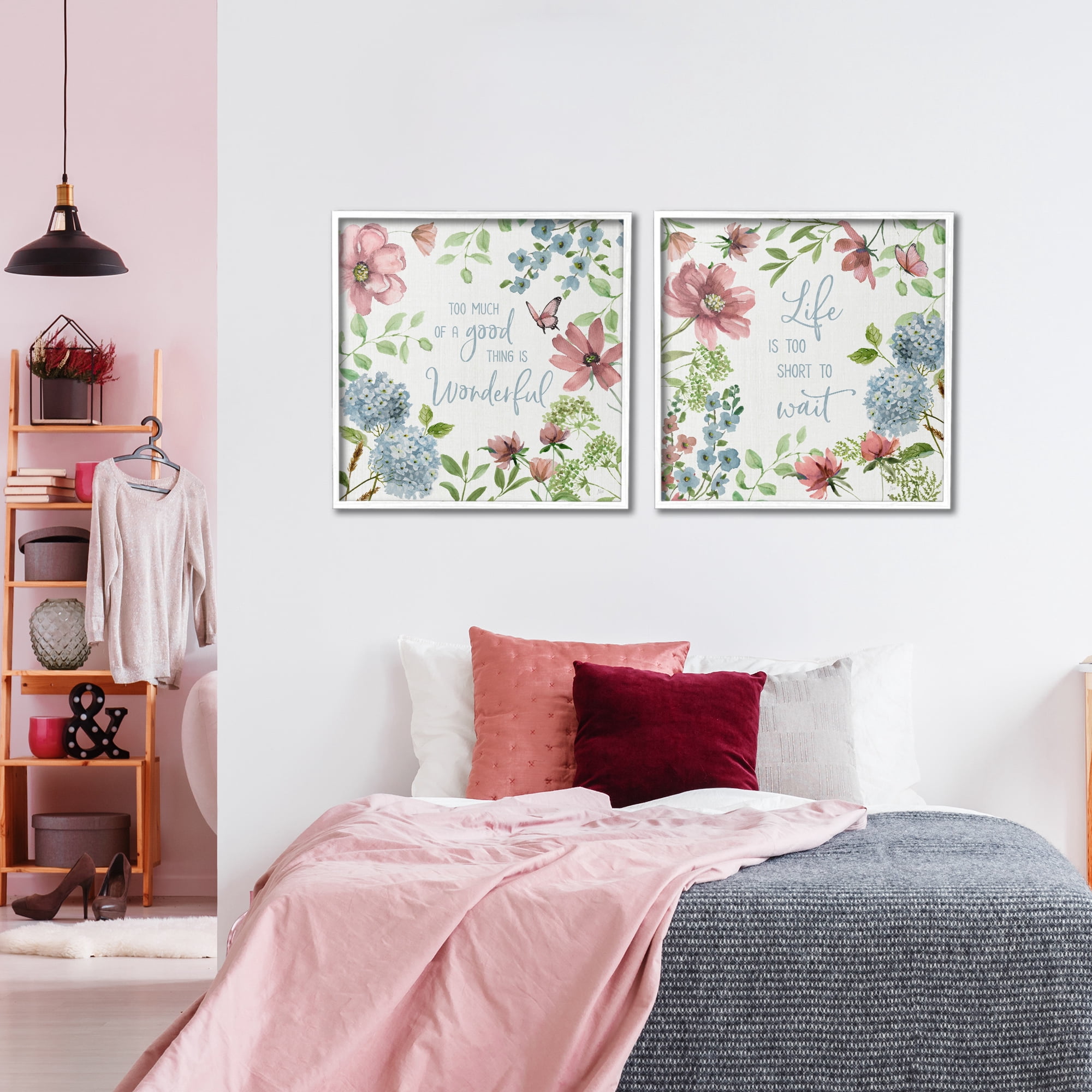 Stupell Industries Uplifting Floral Quotes 2 Piece White Framed Giclee Art Set, design by Nan