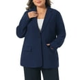 thumbnail image 4 of Agnes Orinda Women's Plus Size Blazer Lapel Long Sleeves Button Down Business Casual Suit Jacket with Pockets 1X Navy Blue, 4 of 6