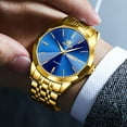 thumbnail image 4 of OLEVS Watches for Men Analog Quartz Dress Business Watch Stainless Steel Classic Casual Luxury Luminous Waterproof Male Mens Wrist Watches Reloj para Hombre Blue Dial, 4 of 14