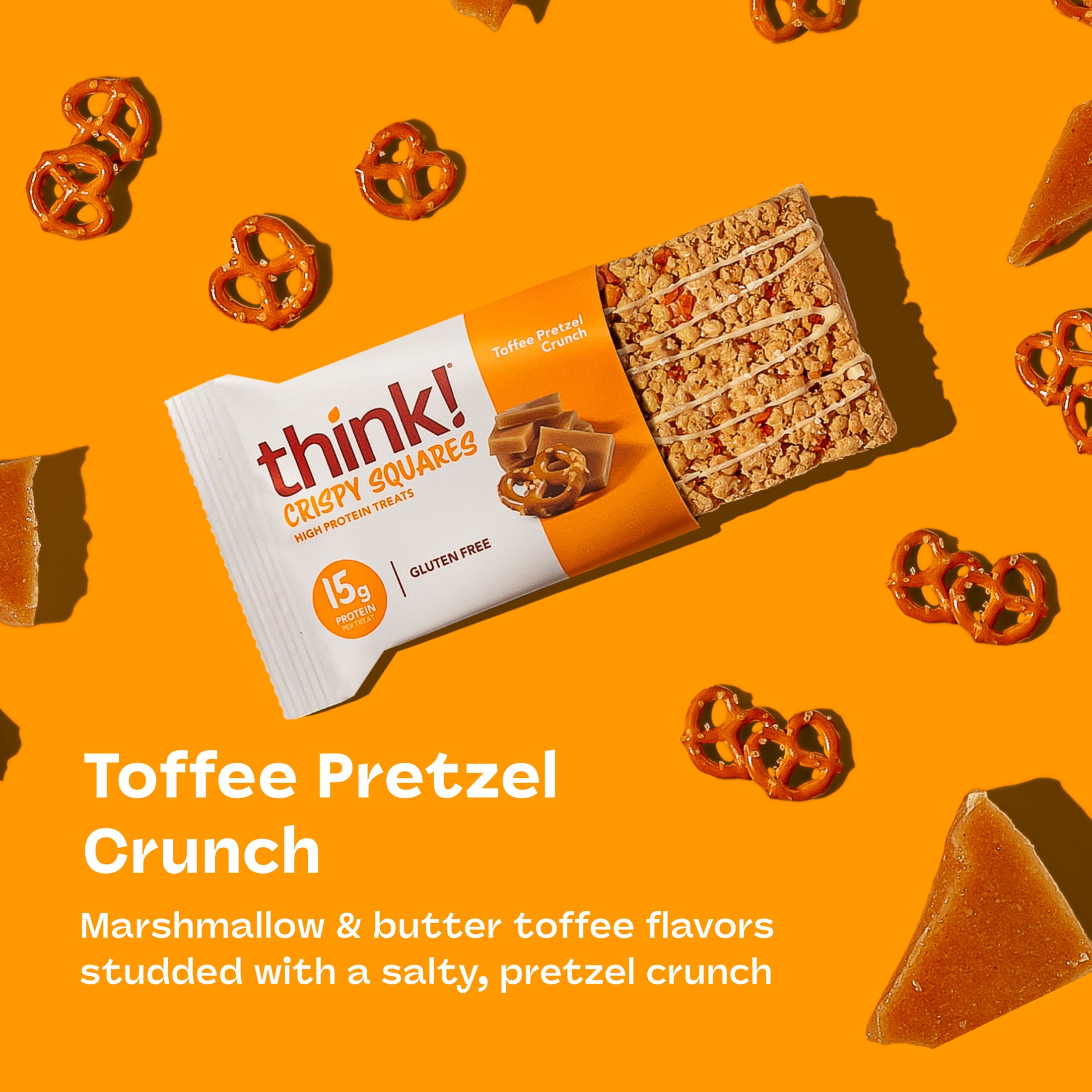 think! High Protein Crispy Squares, Toffee Pretzel Crunch, 4 Count