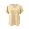 thumbnail image 4 of PNTUTB Women's Lightweight Breathable Solid Color Casual Openwork V Neck Short Sleeve Loose Comfort T Shirts, 4 of 5