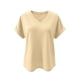 thumbnail image 4 of Xuyuer Womens T Shirts Short Sleeve V Neck Loose Casual Summer Tops Water Soluble Flower Solid Color Loose Comfortable Breathable T-shirt, 4 of 5
