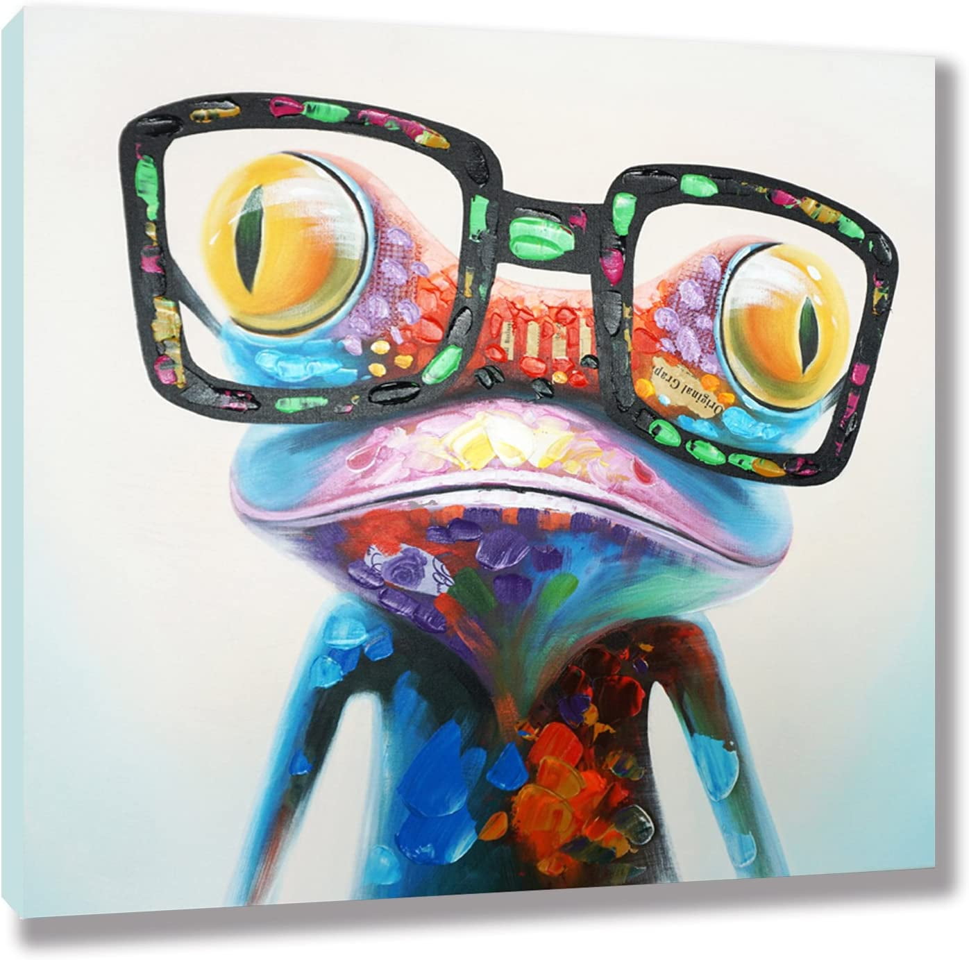 手書き油絵 glasses frog 額付 絵画 インテリア 油彩画 絵画