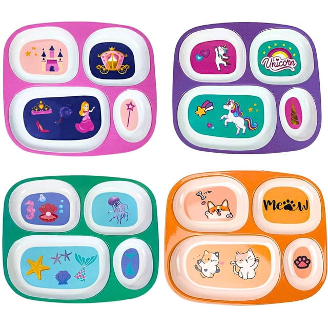Plato de Cena de Melamina 4E's Novelty Princesa Unicornio Vida Marina Gato para Niños y Niñas