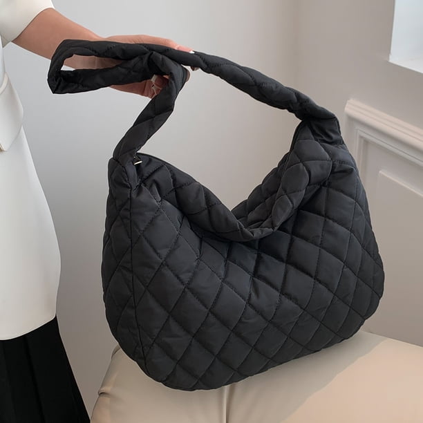 Bolso De Hombro Bolso de mensajero acolchado ligero de embrague femenino de moda para mujer (negro)