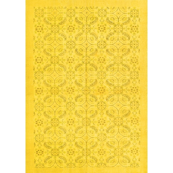 Ahgly Company Machine Washable Indoor Rectangle Persian Yellow Traditional Area Rugs, 5' x 7'