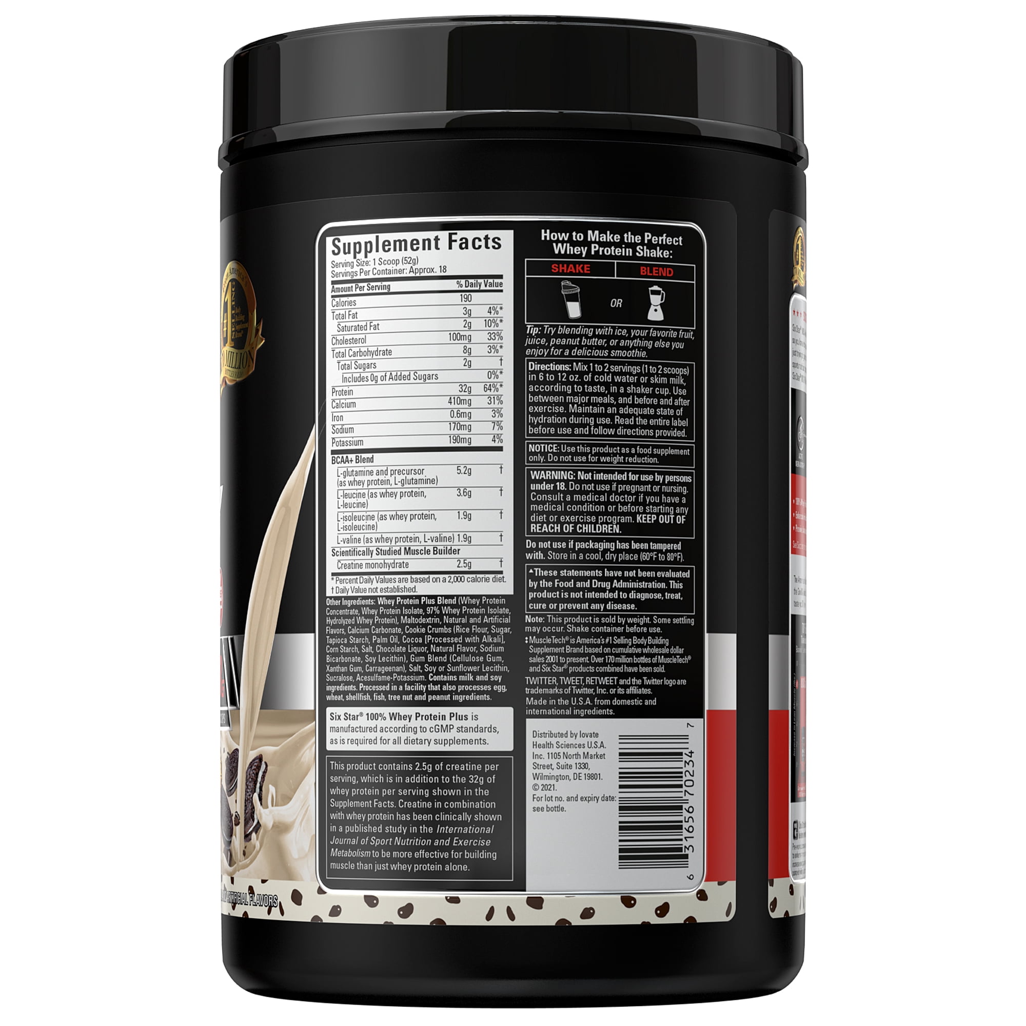 Six Star Pro 100% Whey Protein Powder, 32g Ultra-Pure Whey Protein, Cookies & Cream, 2lbs