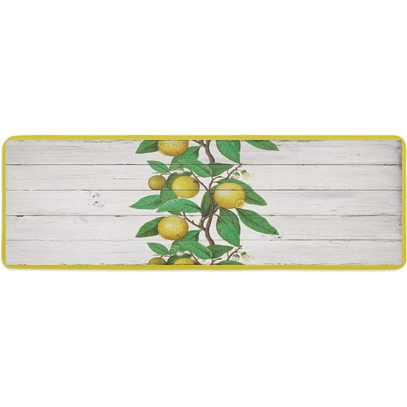 Kitchen Mat Rug 1 PCS Tropical Lemon Summer Fruit Wooden Planks Runner Rug Anti-Fatigue Comfort Memory Foam Standing Mat Non-Slip Floor Door Mat for Bathroom Bedroom 16x47in