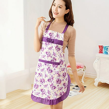 

HeYii Apron Oil-proof Lady Dress Cotton Floral Pattern Apron Cover Home Kitchen Supplies