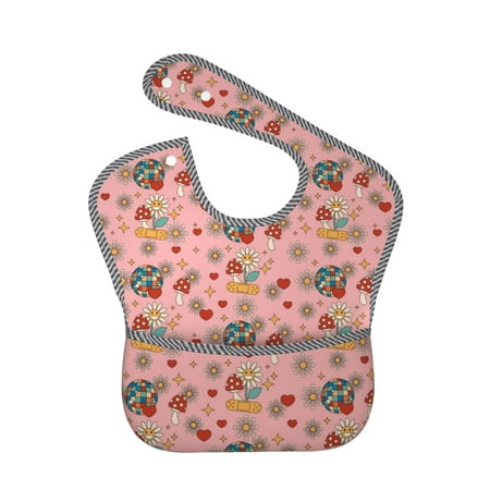 

Bingfone Mess-Proof Baby Bib - Waterproof Bib for Baby Boy or Girl with Food Catcher Pocket Unisex-Retro 70s 60s Hippie Flower