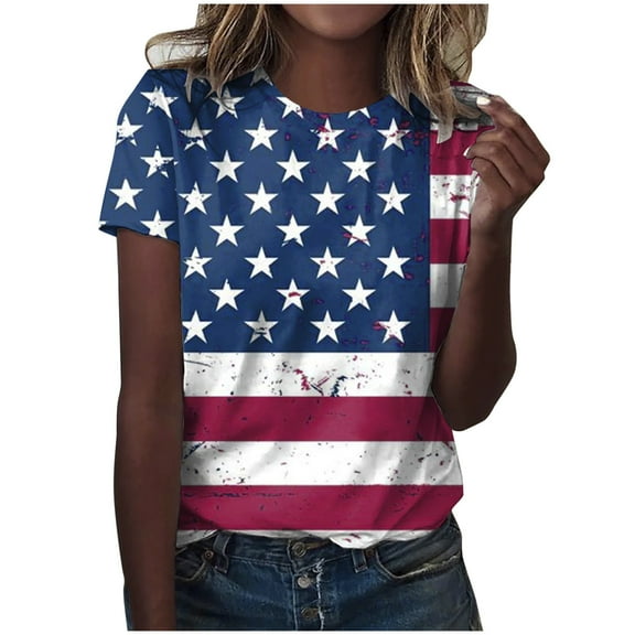 TOWED22 American Flag Tshirt Women Tee Tops Womens USA Patriot 4th of July Streetwear(Blue,M)