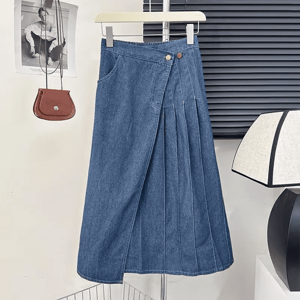Falda vaquera asimétrica plisada de cintura alta para mujer, estilo nuevo de primavera y verano, falda tipo paraguas adelgazante, vestido de longitud media